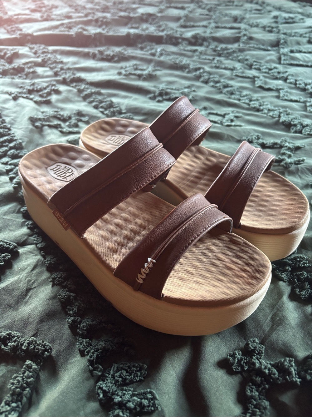 Women’s Three-Strap Platform Sandals — Brown/Tan